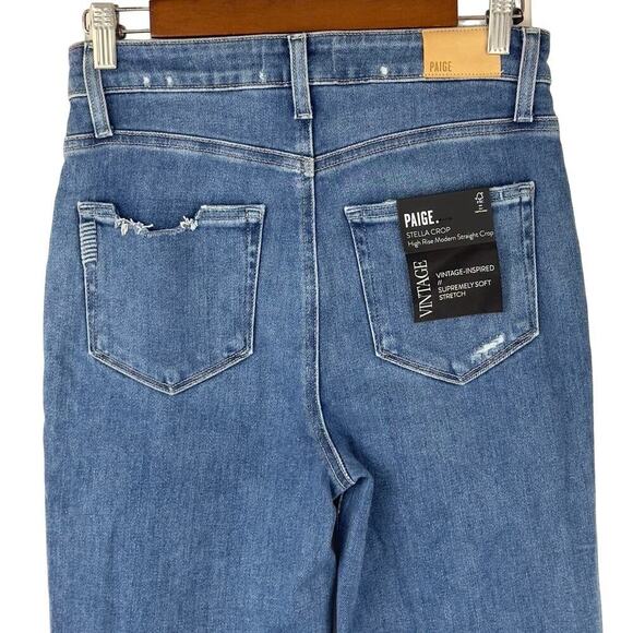 PAIGE HIGH RISE STRAIGHT STELLA CROPPED JEANS IN CEYLON DESTRUCTED NWT SIZE 27‎ - Picture 5 of 16